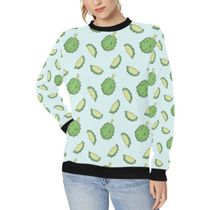 Durian pattern blue background Women's Crew Neck Sweatshirt