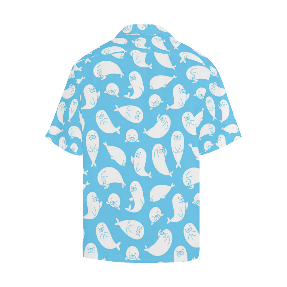Cute white sea lion seals pattern Men's All Over Print Hawaiian Shirt