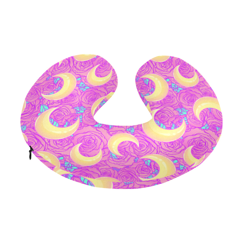 Moon pink rose background U-Shaped Travel Neck Pillow