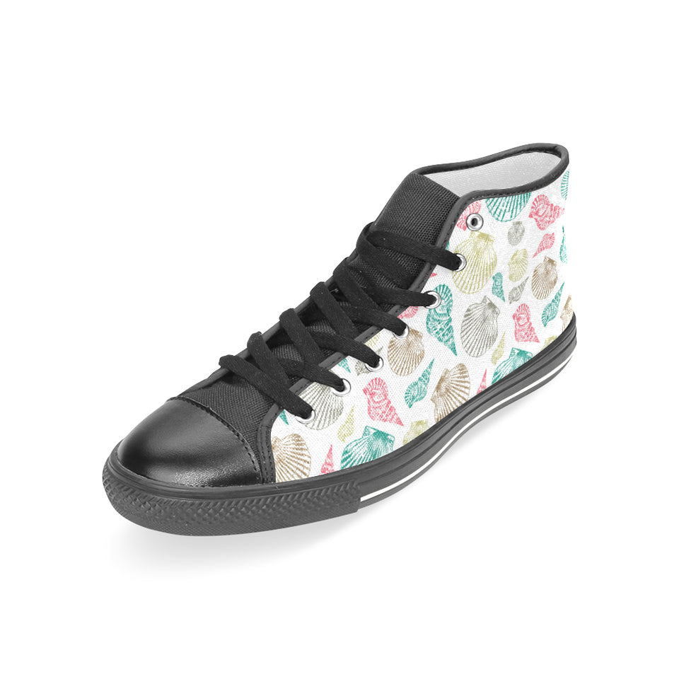 Colorful shell pattern Women's High Top Canvas Shoes Black