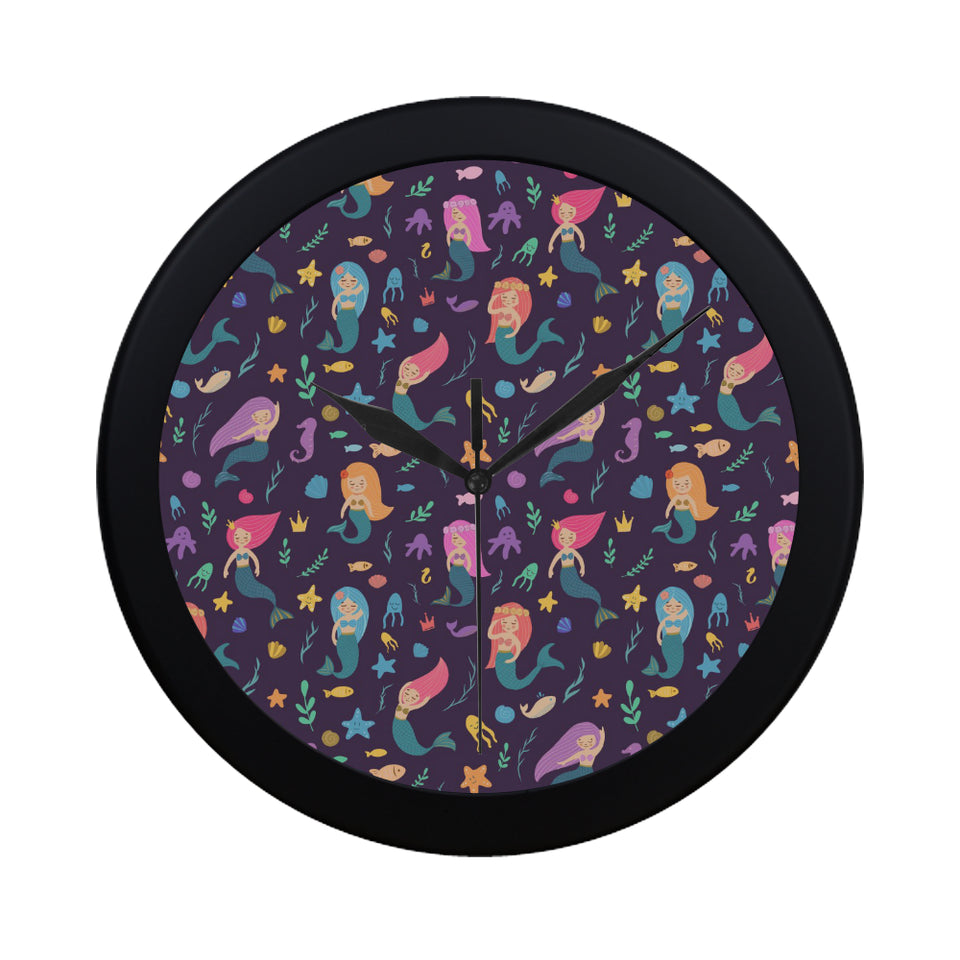 beautiful mermaid Fish jellyfish algae other marin Elegant Black Wall Clock