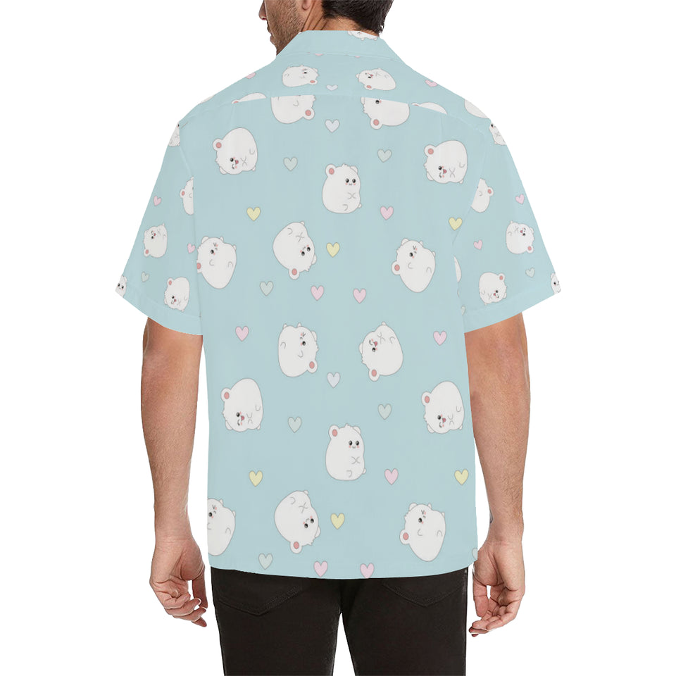 White cute hamsters heart pattern Men's All Over Print Hawaiian Shirt