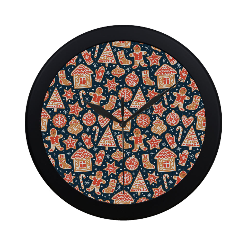 Christmas gingerbread cookie pattern Elegant Black Wall Clock