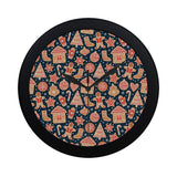 Christmas gingerbread cookie pattern Elegant Black Wall Clock