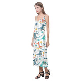 Cute Crocodile Pattern V-Neck Open Fork Long Dress