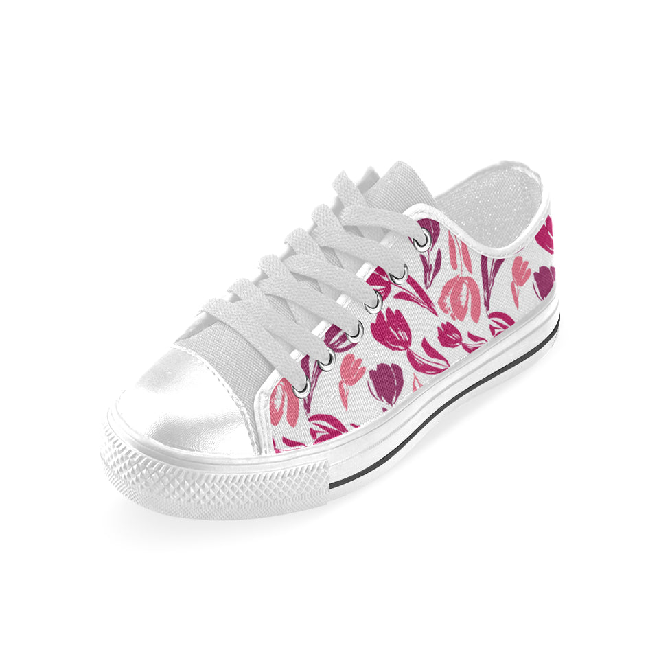 pink sketch tulip pattern Men's Low Top Shoes White