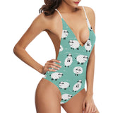 Cute sheep green background Women's One-Piece Swimsuit