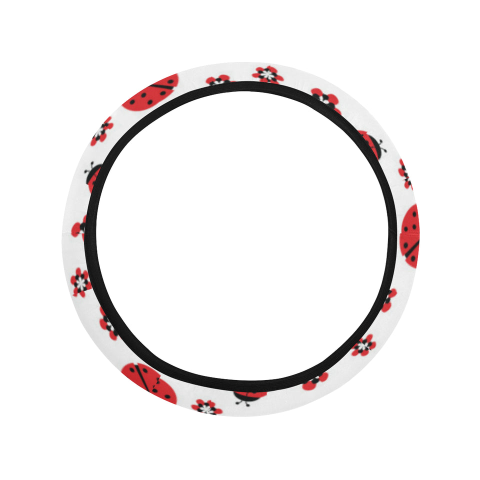 Ladybug Pattern Print Design 04 Car Steering Wheel Cover