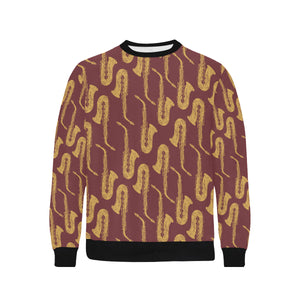 Hand drawn gold saxophone red background Men's Crew Neck Sweatshirt