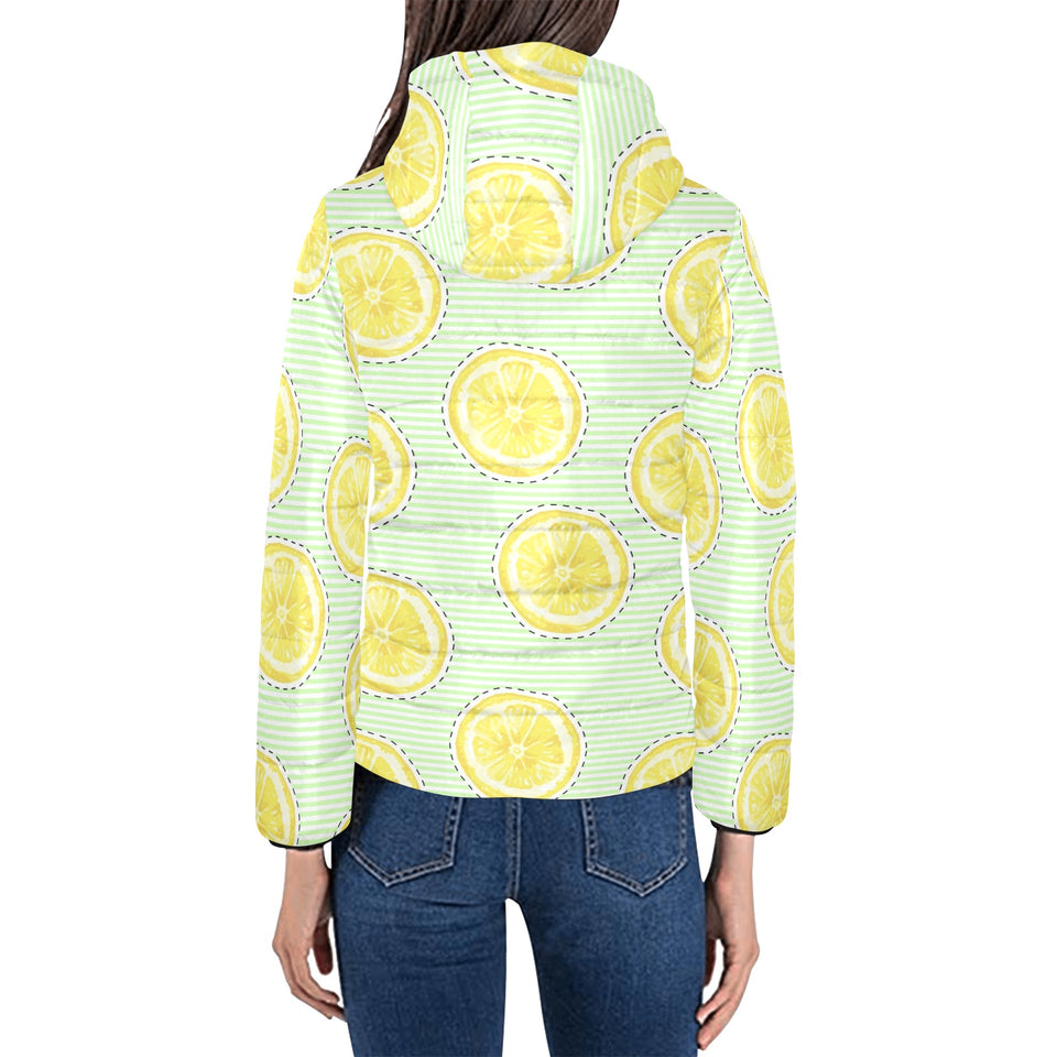 slice of lemon pattern Women's Padded Hooded Jacket