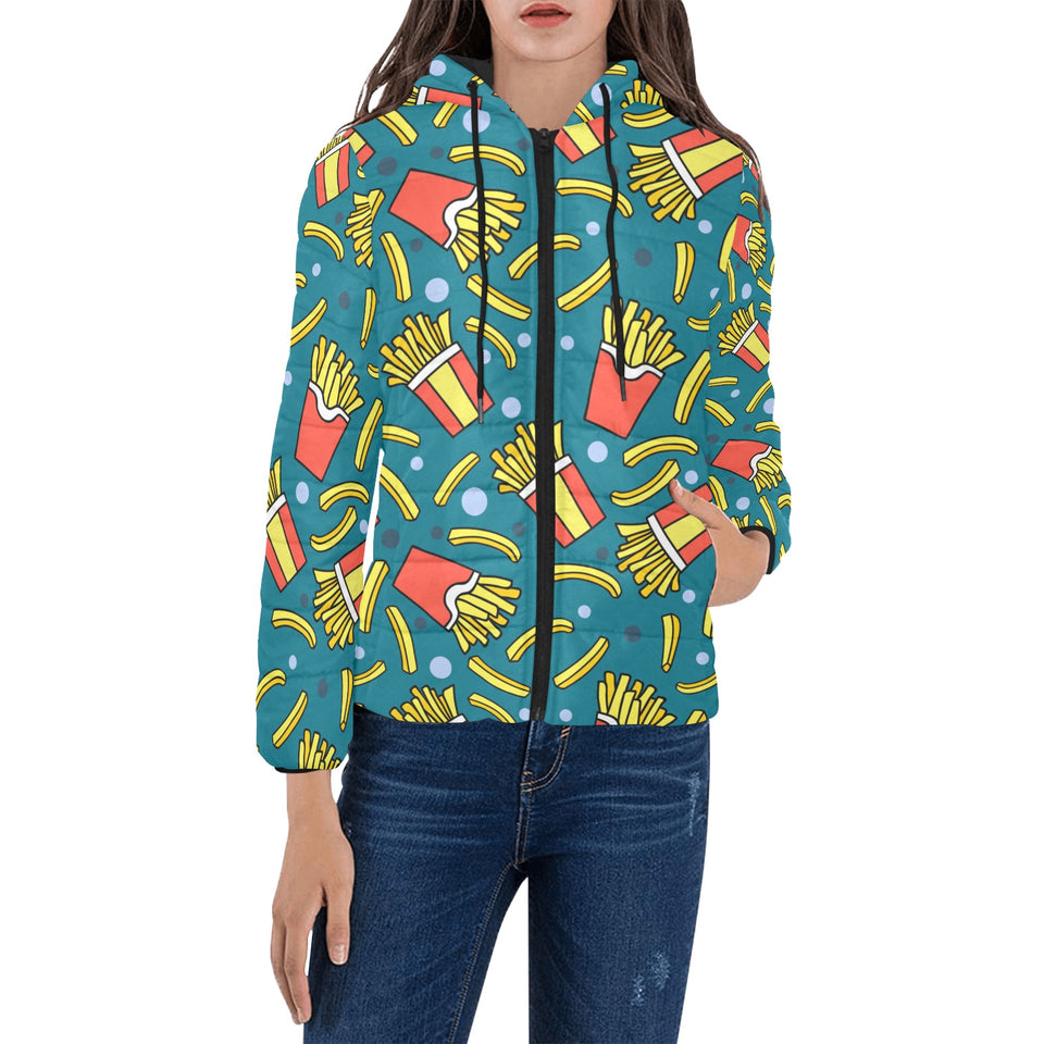 French fries red paper box pattern Women's Padded Hooded Jacket