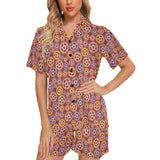 Gear Pattern Print Design 04 Women's V-Neck Short Pajama Set