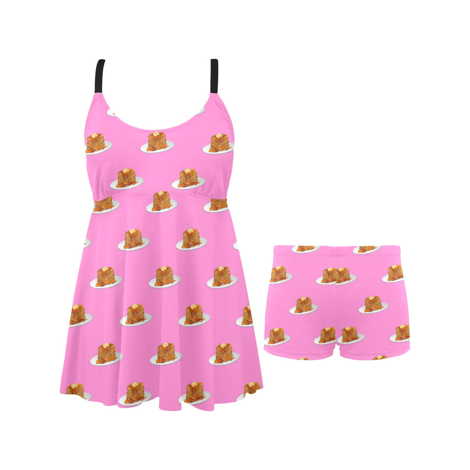 Pancake Pattern Print Design 04 Chest Sexy Pleated Two Piece Swim Dress
