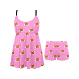 Pancake Pattern Print Design 04 Chest Sexy Pleated Two Piece Swim Dress