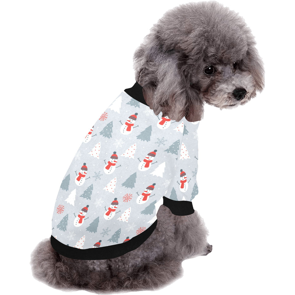 Snowman christmas  tree snow gray background All Over Print Pet Dog Round Neck Fuzzy Shirt