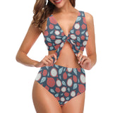 dragon fruits dark blue background Chest Bowknot High Waisted Bikini Swimsuit
