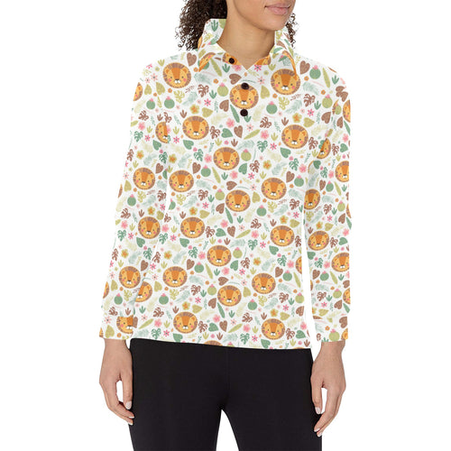 Lion Pattern Print Design 04 Women's Long Sleeve Polo Shirt