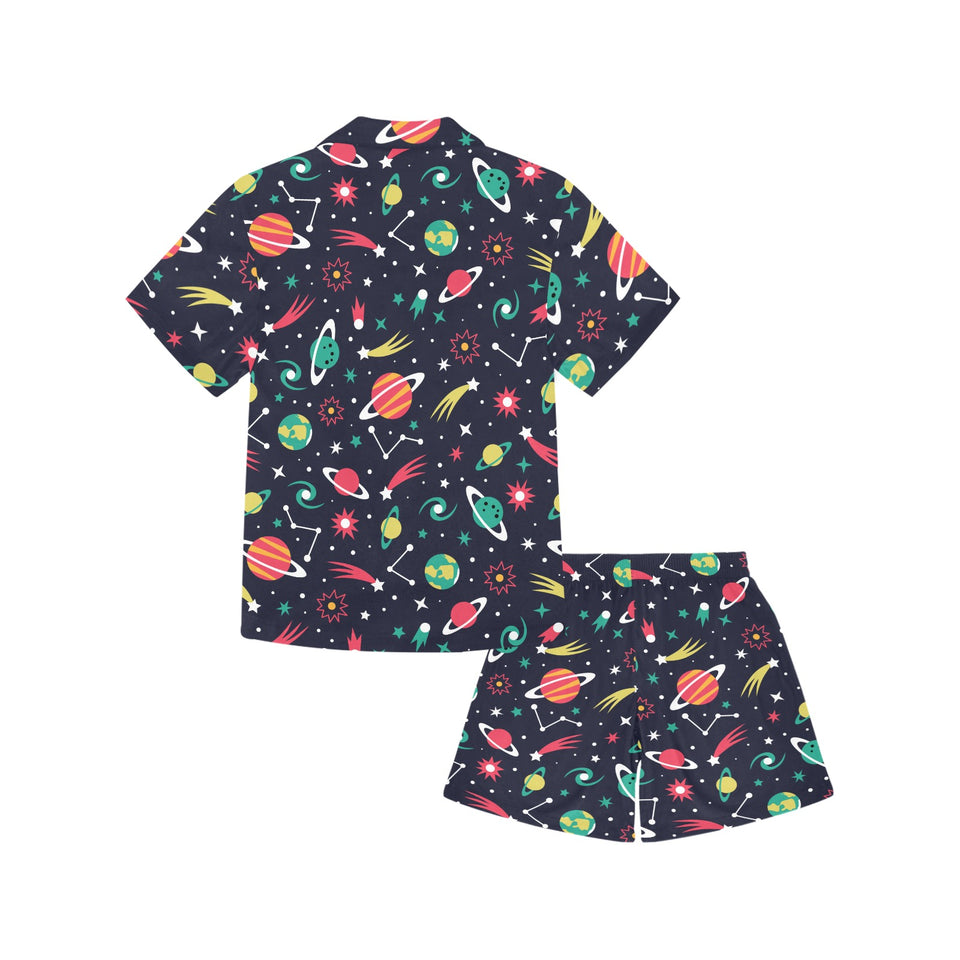 colorful space pattern planet star Kids' Boys' Girls' V-Neck Short Pajama Set
