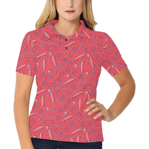 Skate Board Pattern Print Design 01 Women's All Over Print Polo Shirt