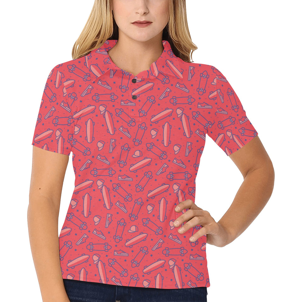 Skate Board Pattern Print Design 01 Women's All Over Print Polo Shirt