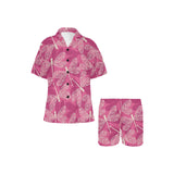 Beautiful dragonfly pink background Women's V-Neck Short Pajama Set