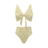 Potato Chips Pattern Print Design 02 Chest Bowknot High Waisted Bikini Swimsuit