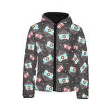 Camera Pattern Print Design 04 Kids' Boys' Girls' Padded Hooded Jacket
