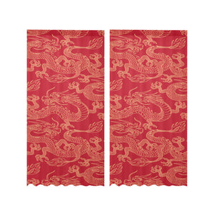 Gold dragons red background Gauze Curtain