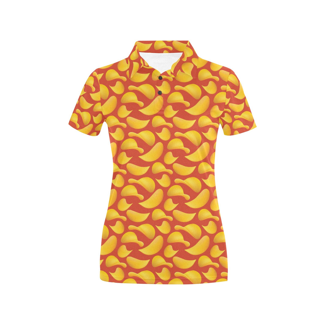 Potato Chips Pattern Print Design 05 Women's All Over Print Polo Shirt