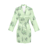broccoli sketch pattern Women's Long Sleeve Belted Night Robe