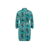 Anchor nautical green background Men's Long Sleeve Belted Night Robe