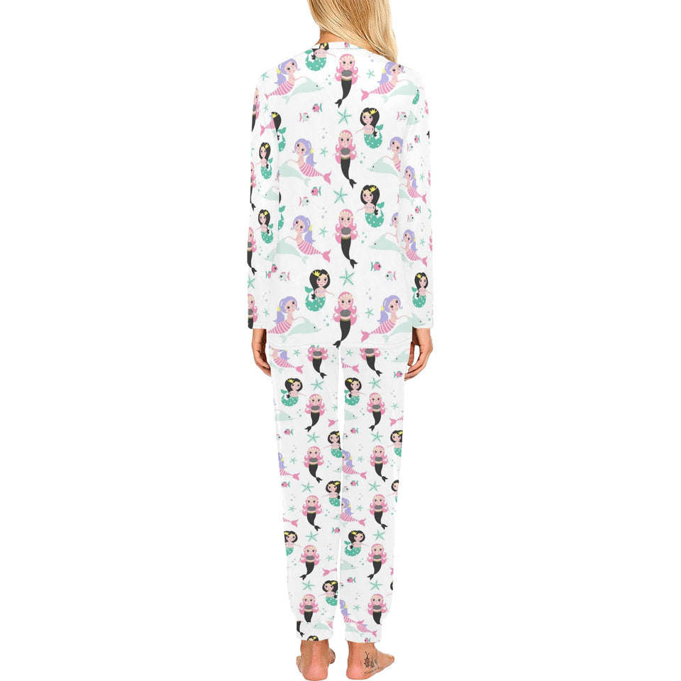 cute mermaid dolphin fish starfish pattern Women's All Over Print Pajama Set