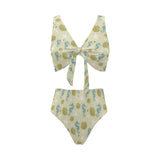Seahorse shell starfish pattern background Chest Bowknot High Waisted Bikini Swimsuit