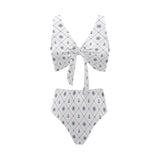 Anchor rudder nautical design pattern Chest Bowknot High Waisted Bikini Swimsuit