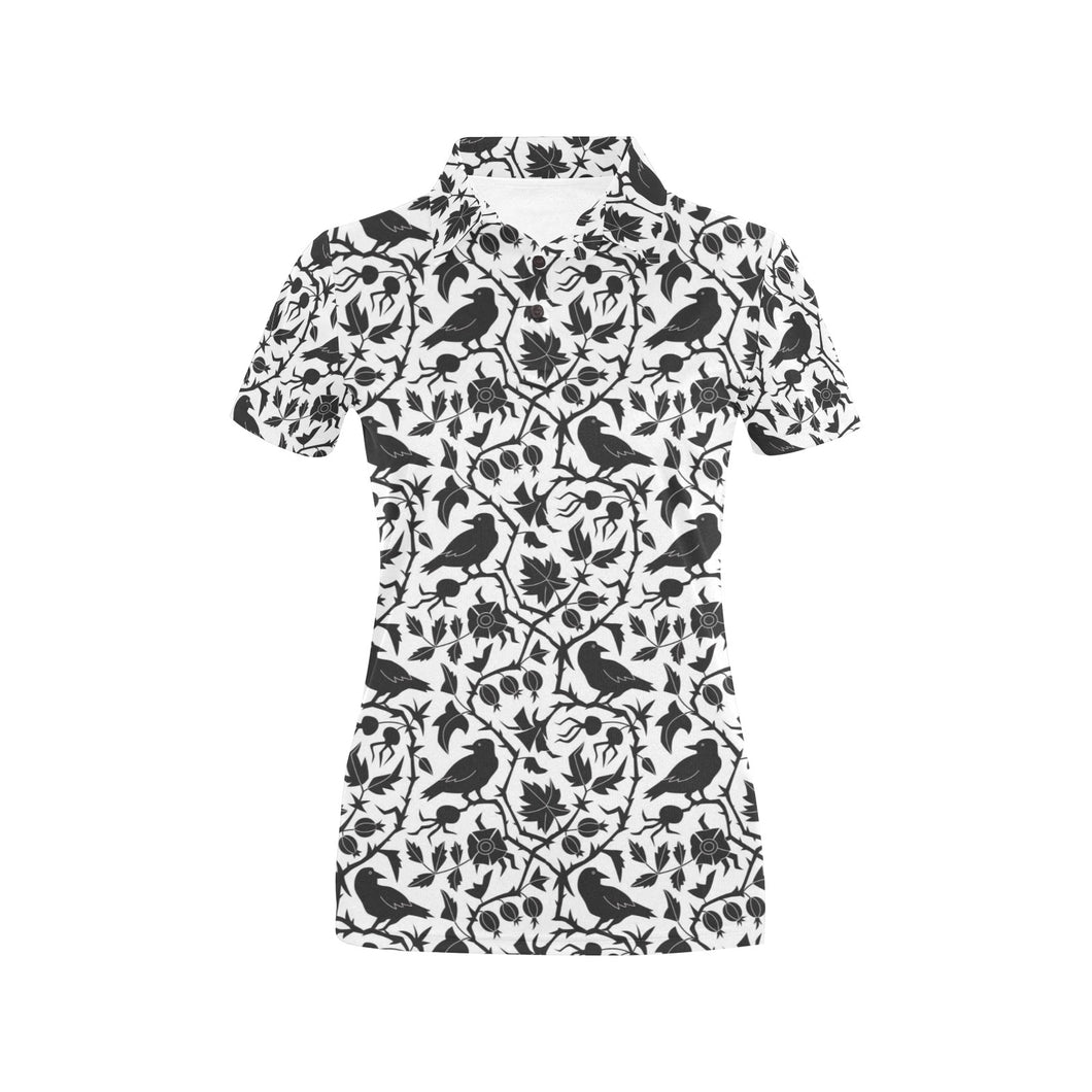 Crow dark floral pattern Women's All Over Print Polo Shirt