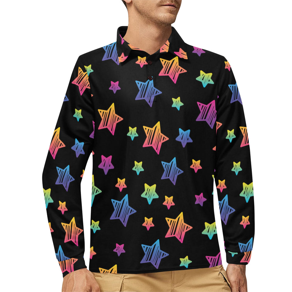 Colorful star pattern Men's Long Sleeve Polo Shirt