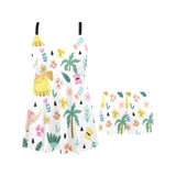 Cute elephants palm tree flower butterfly pattern Chest Sexy Pleated Two Piece Swim Dress