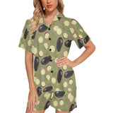 Eggplant Pattern Print Design 02 Women's V-Neck Short Pajama Set