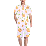 cute onions smiling faces purple background Men's V-Neck Short Pajama Set
