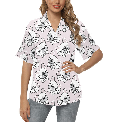 Cute french bulldog pattern Women's All Over Print Hawaiian Shirt