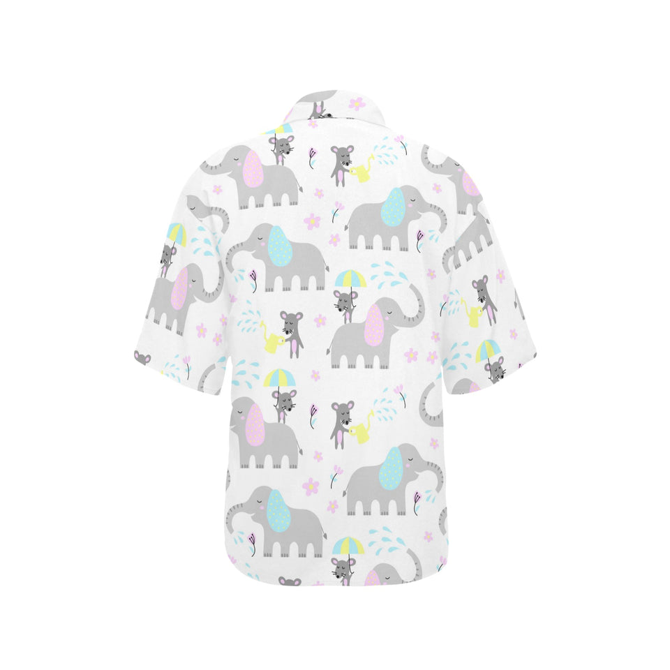 Cute elephant mouse pattern Women's All Over Print Hawaiian Shirt