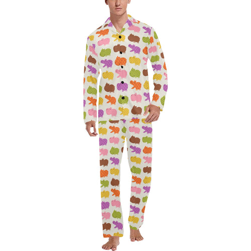 Hippopotamus Pattern Print Design 01 Men's Long Pajama Set