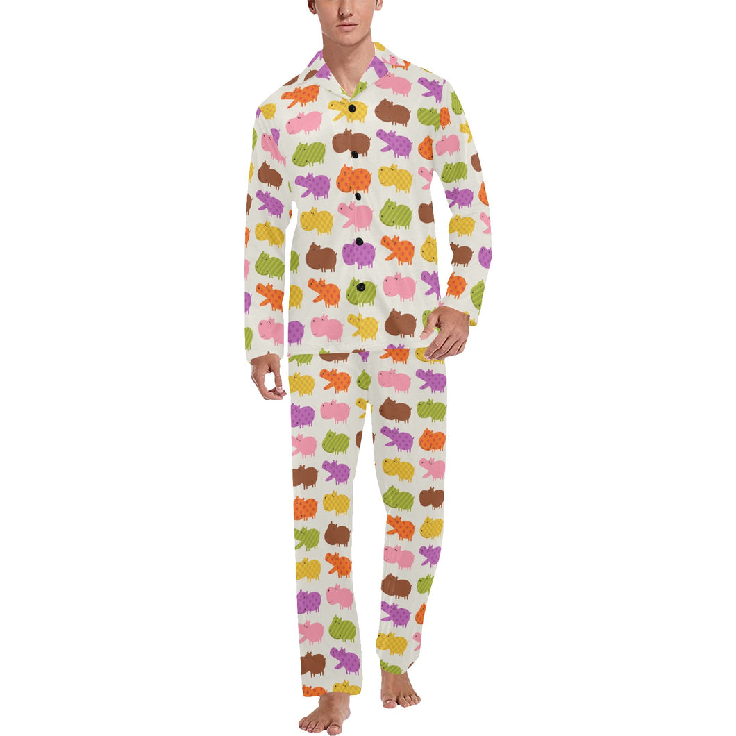 Hippopotamus Pattern Print Design 01 Men's Long Pajama Set