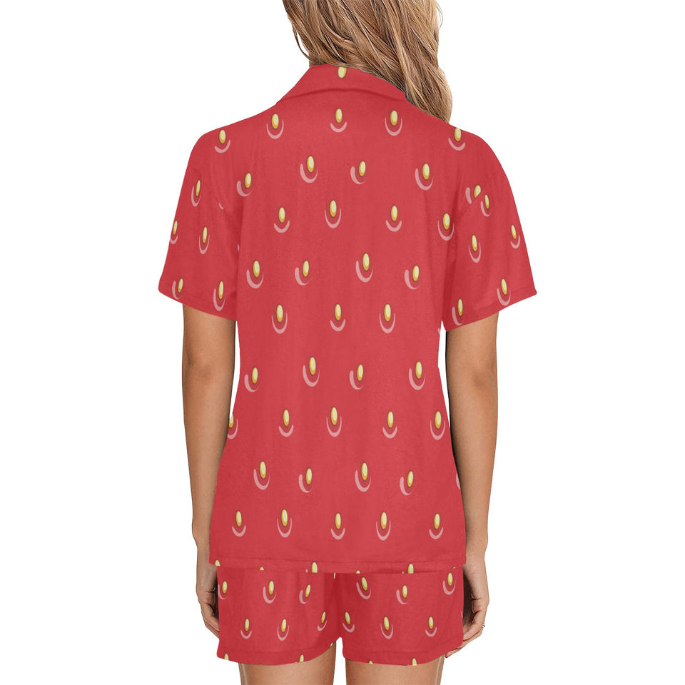 strawberry texture skin pattern Women's V-Neck Short Pajama Set