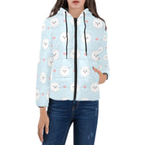 White cute pomeranian pattern Women's Padded Hooded Jacket