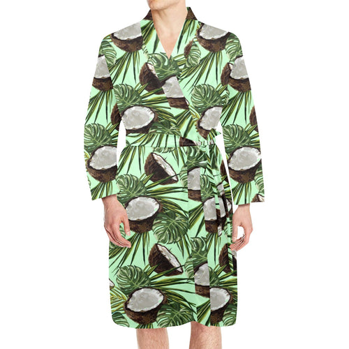 Coconut Pattern Print Design 02 Men's Long Sleeve Belted Night Robe