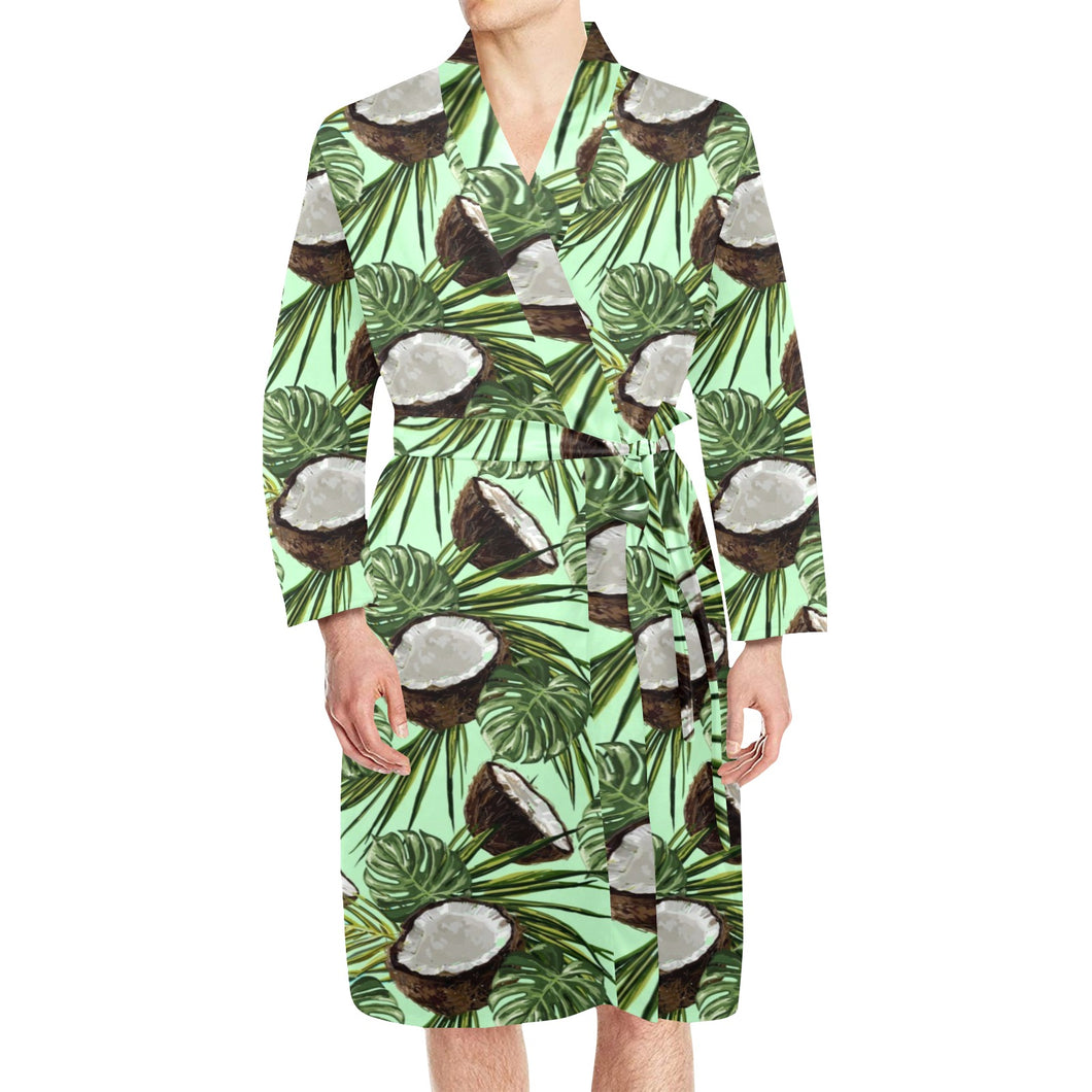 Coconut Pattern Print Design 02 Men's Long Sleeve Belted Night Robe