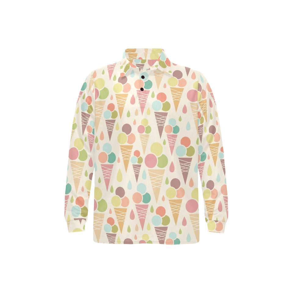Ice cream cone pattern Men's Long Sleeve Polo Shirt