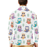 Cute owl pattern Men's Long Sleeve Polo Shirt