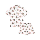 Cute pugs pink heart paw pattern Kids' Boys' Girls' V-Neck Short Pajama Set